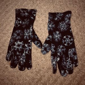 New GIFT in bag navy lands end large snowflake fleece feel gloves finger touch
